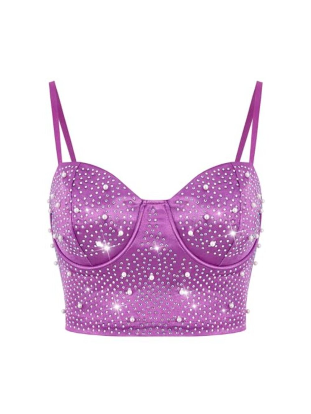 Sparkle Rhinestone Pearl Spaghetti Strap Crop Tank Top Rave Party Camisole